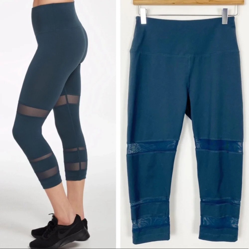REEBOK TEAL MESH CROPPED ACTIVE LEGGINGS